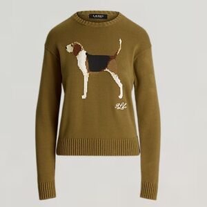 NWT Ralph Lauren Beagle Dog 100% Cotton Knit LS Sweater Brown Womens Size XXS